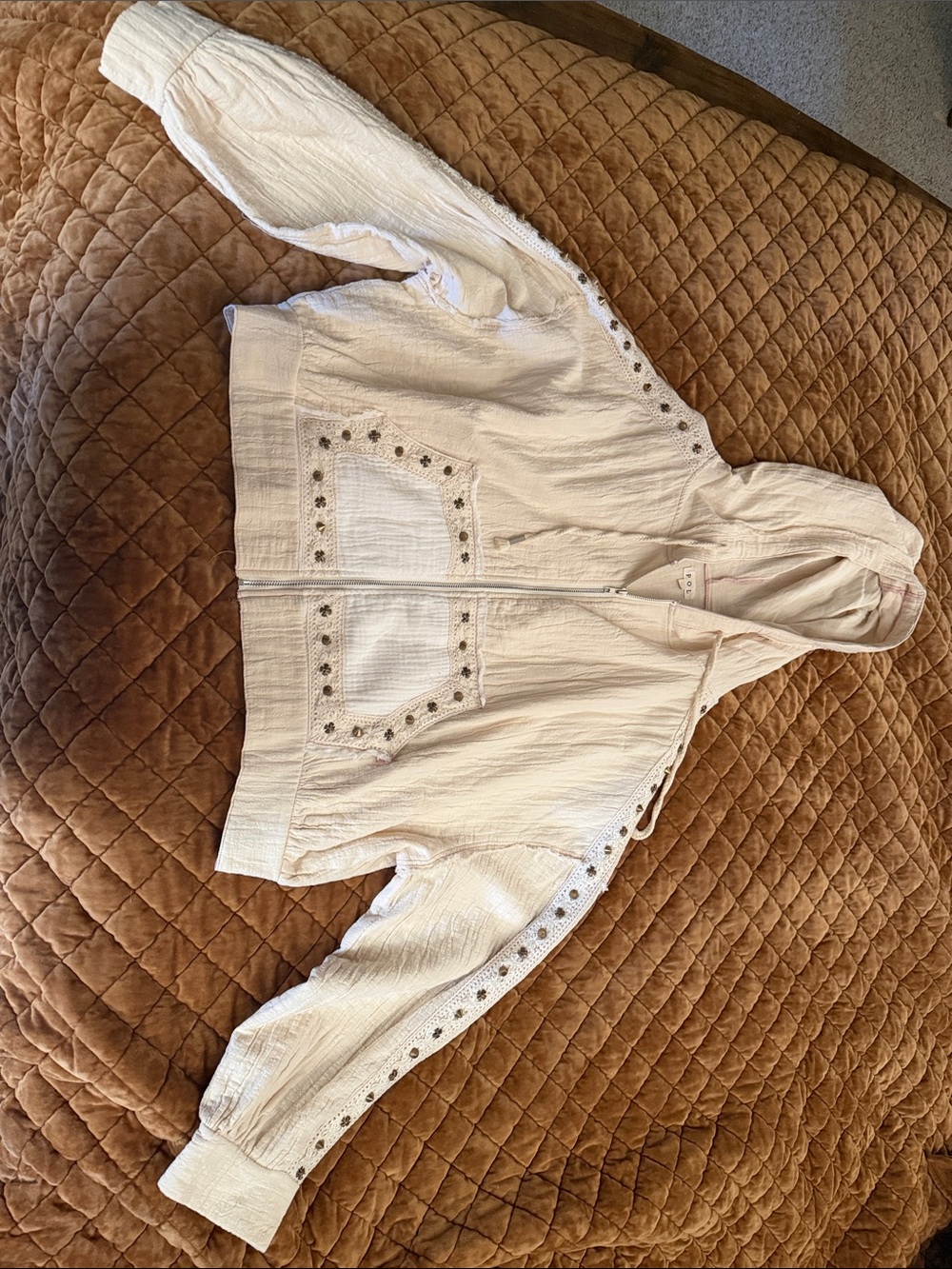 Women’s Cream Studded Zip Hoodie Jacket